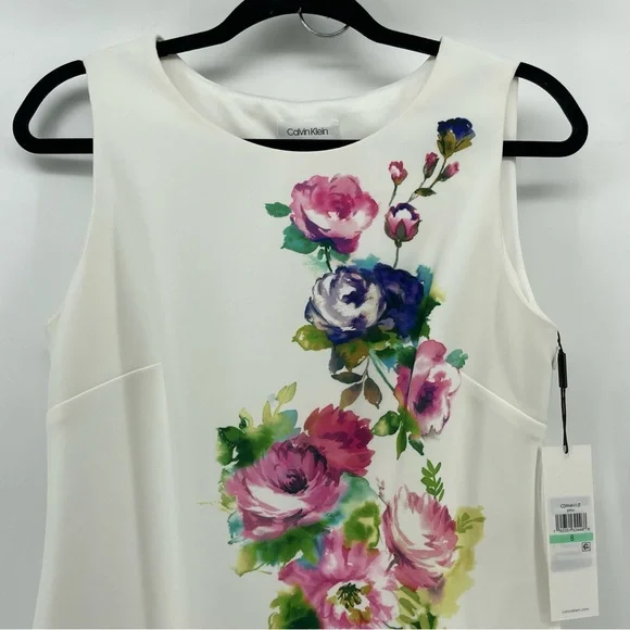 NEW Calvin Klein Sheath Dress White Floral Sleeveless 8 - Picture 4 of 12